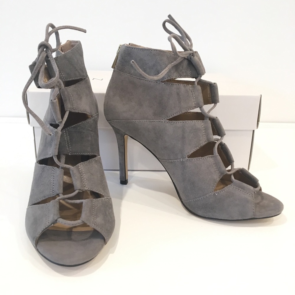 Ann Taylor Elaina Smokey Charcoal Suede Laceup Bootie 6.5 New